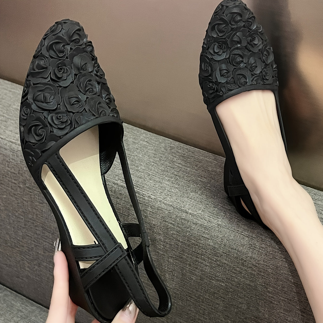 Women's Wedge Shoes Platform Heel Pointed Toe Stripes Water-Resistant Ankle Strap