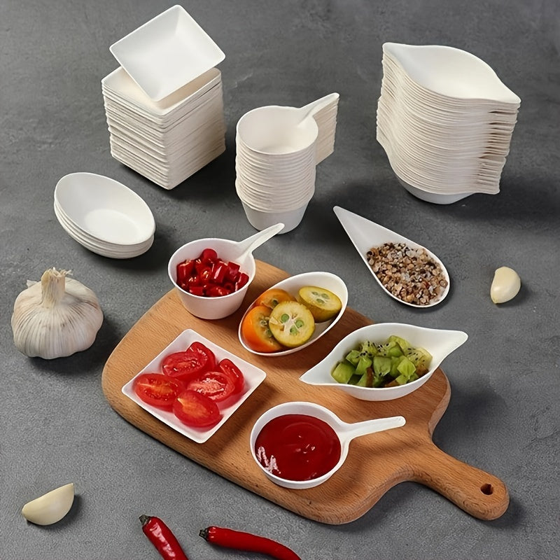 8 Varieties Sugar Cane Pulp Disposable Plates for Cake Salad Dips Eco-Friendly