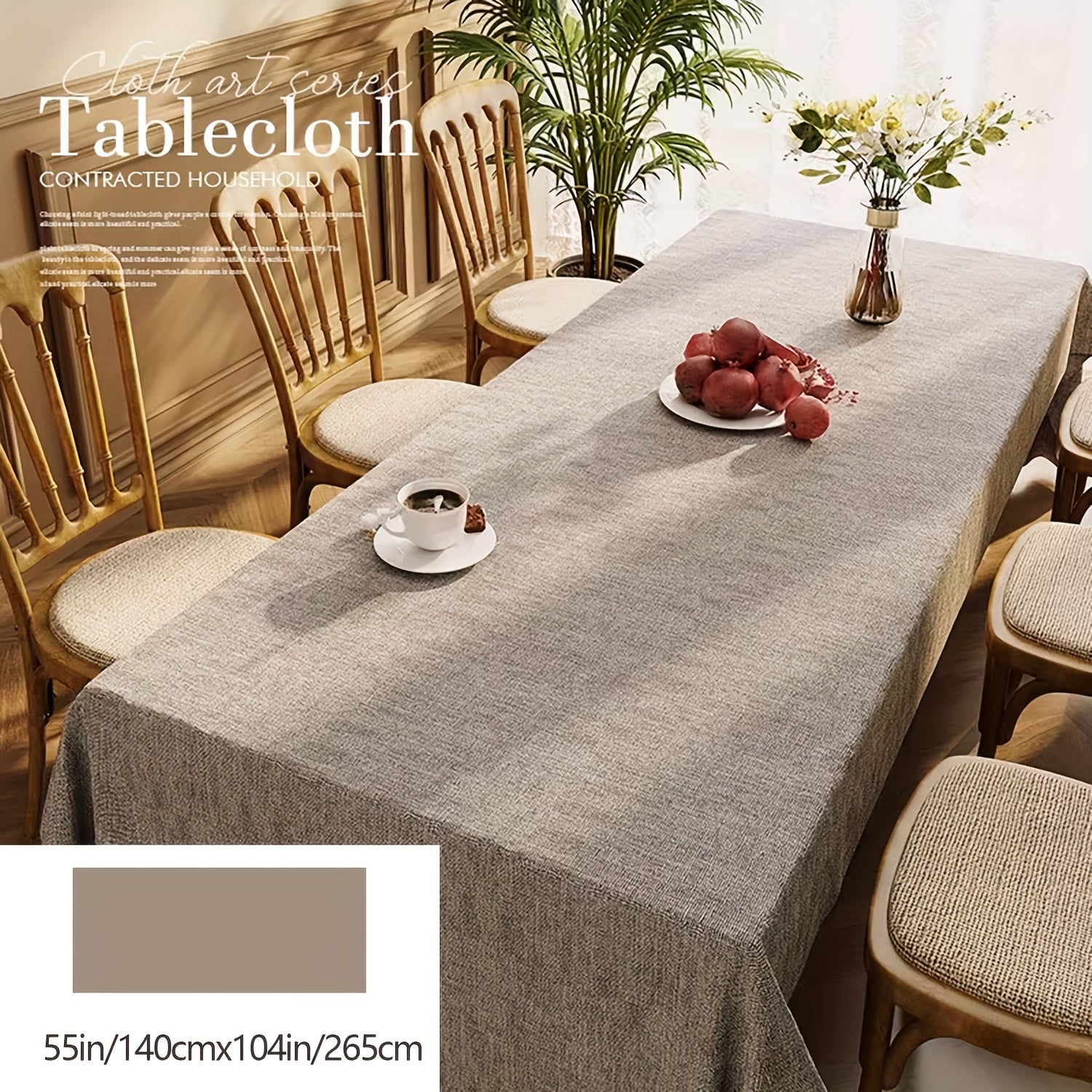 Beige Polyester Rectangular Waterproof Oil-Proof Tablecloth for Picnic and Dining