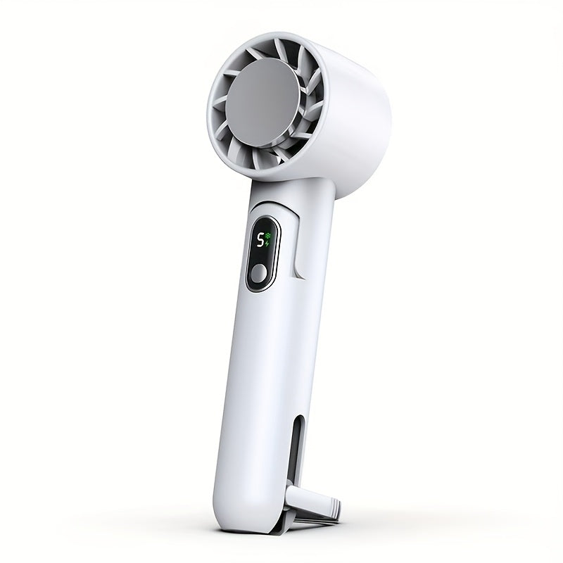 Portable Handheld Fan with LED Display, 4000mAh Battery, 5-Speed Silent Cooling
