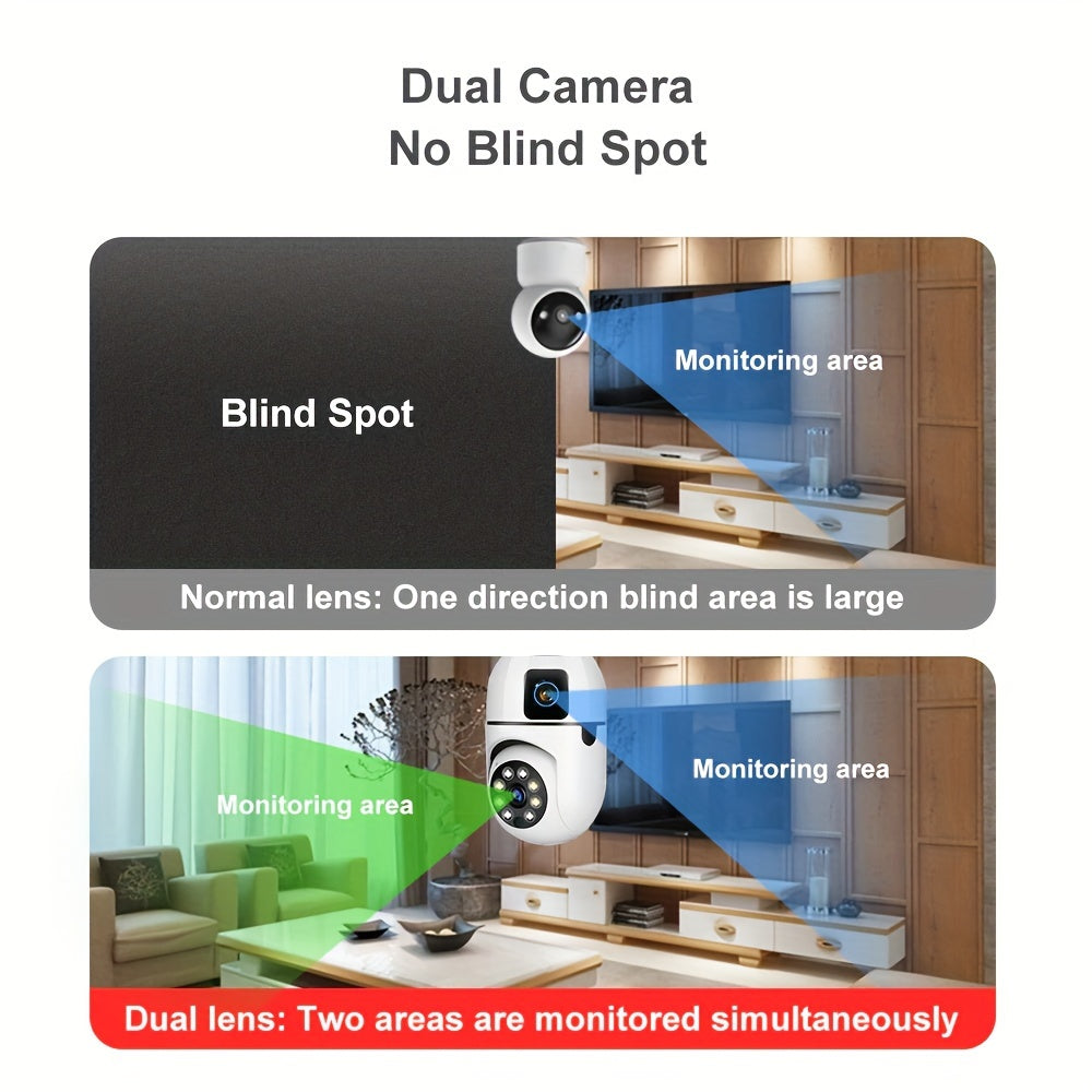 Wireless Dual-Camera Security Bulb with 360° Panoramic View Night Vision Motion Detection Two-Way Audio