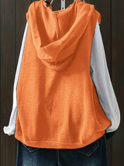 Women's Sleeveless Sweater Vest with Pockets and Double Button Front Orange