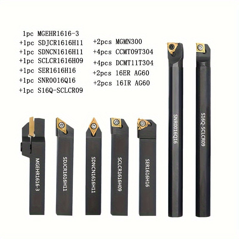 21pcs Lathe Turning Tools Set with Carbide Inserts and 16mm Handle