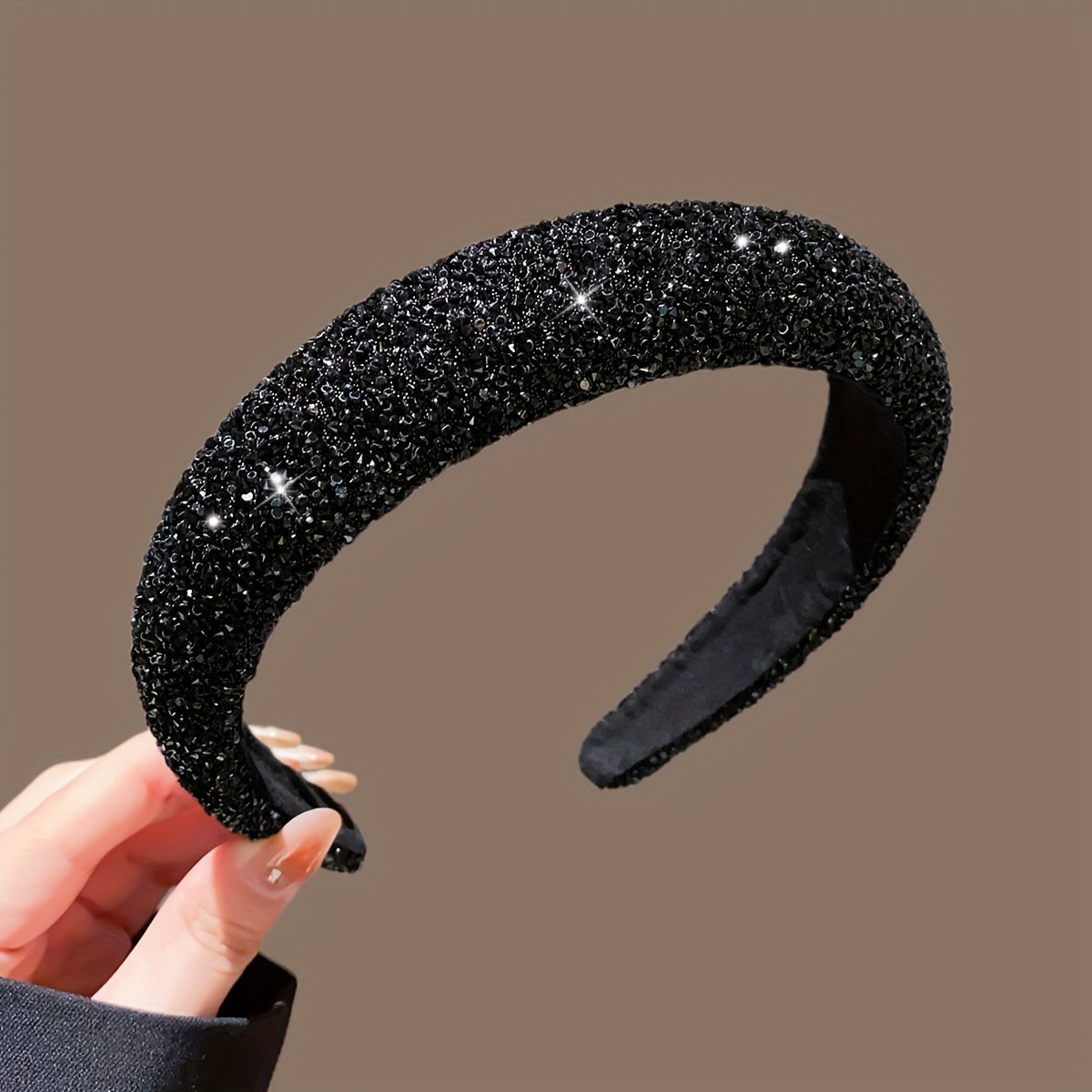 Faux Pearl Rhinestone Hairband for Women Solid Color Headband for Parties and Daily Wear