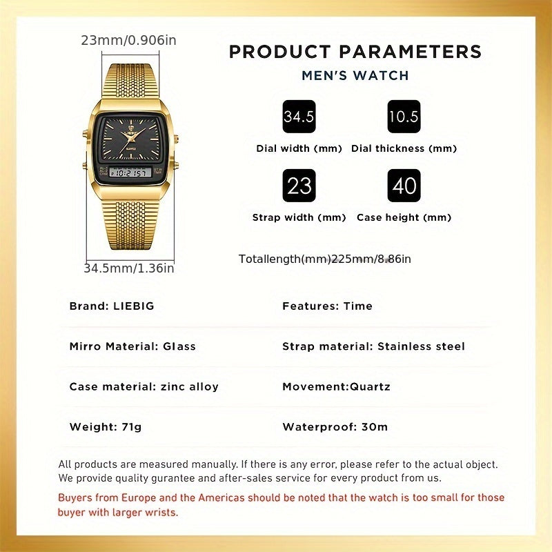 Reloj digital de doble pantalla con correa de acero impermeable para hombre y múltiples funciones