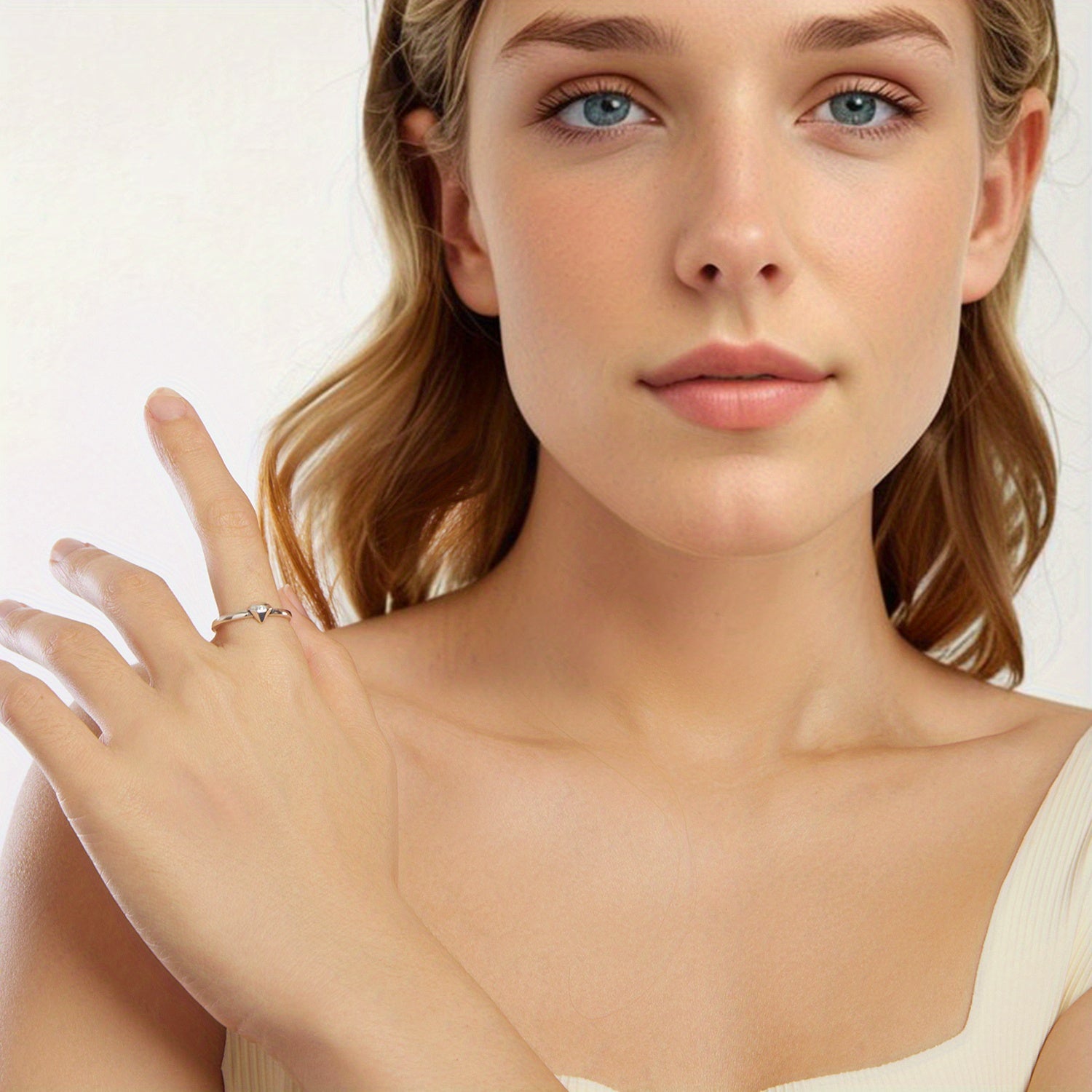 Women’s Adjustable Sterling Silver Ring with Cubic Zirconia and Open Design