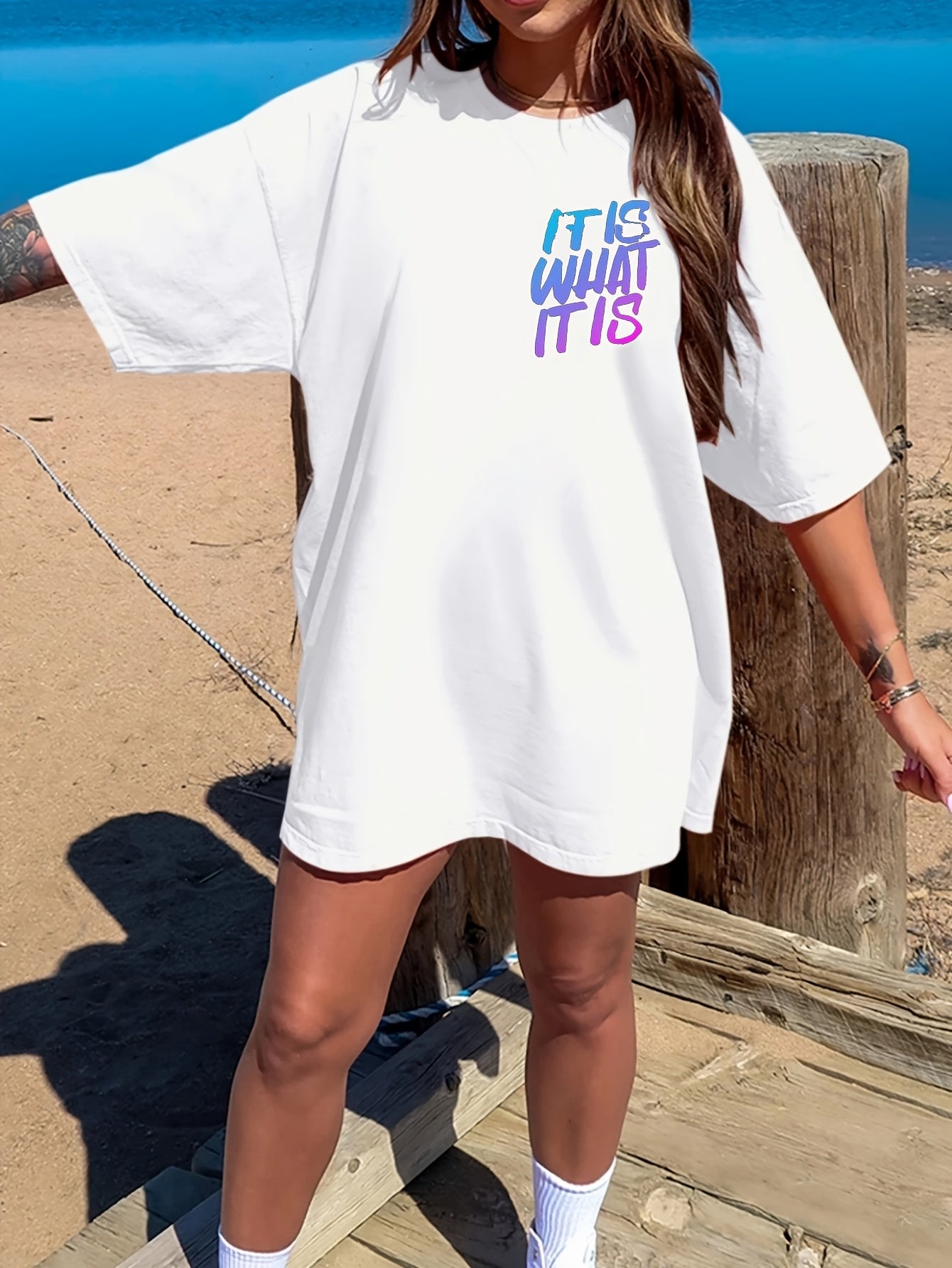 Women's Plus Size Graphic T-Shirt Casual Short Sleeve Crew Neck Lightweight Summer Beach Wear