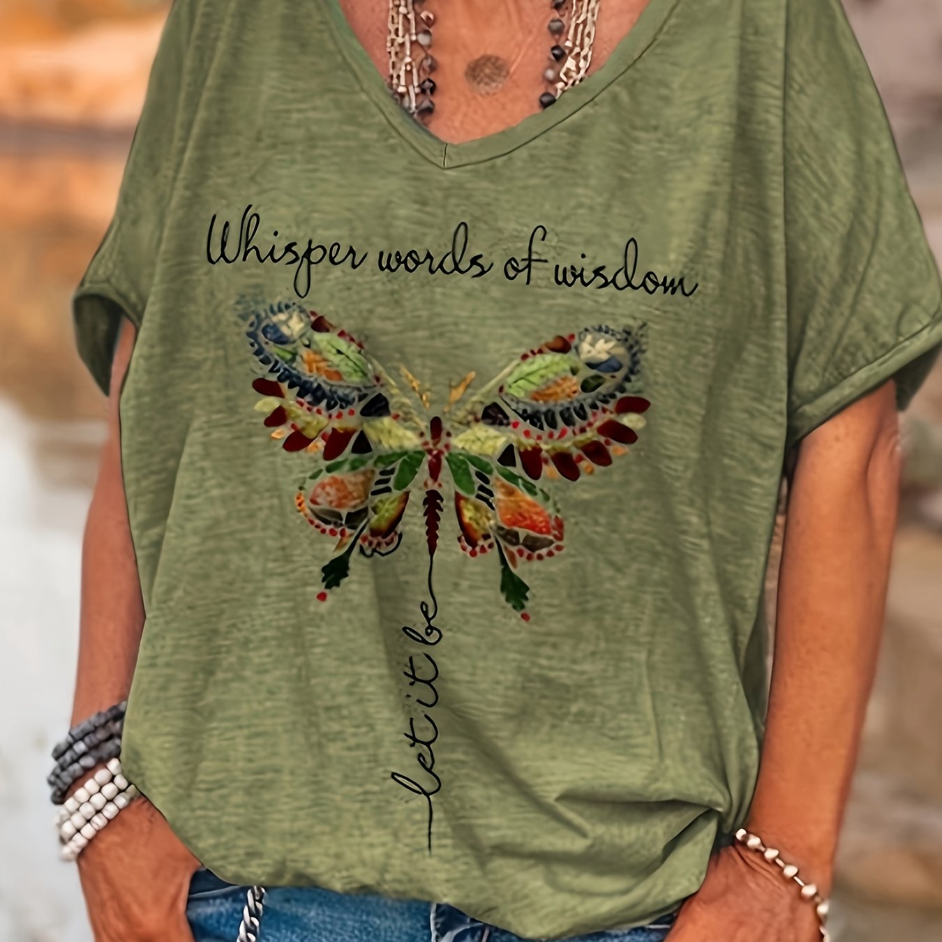 Plus Size Butterfly Drop Shoulder Loose T-Shirt Women's Casual Top