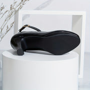 Women's Solid Color Ankle Buckle Casual Chunky Heel Shoes