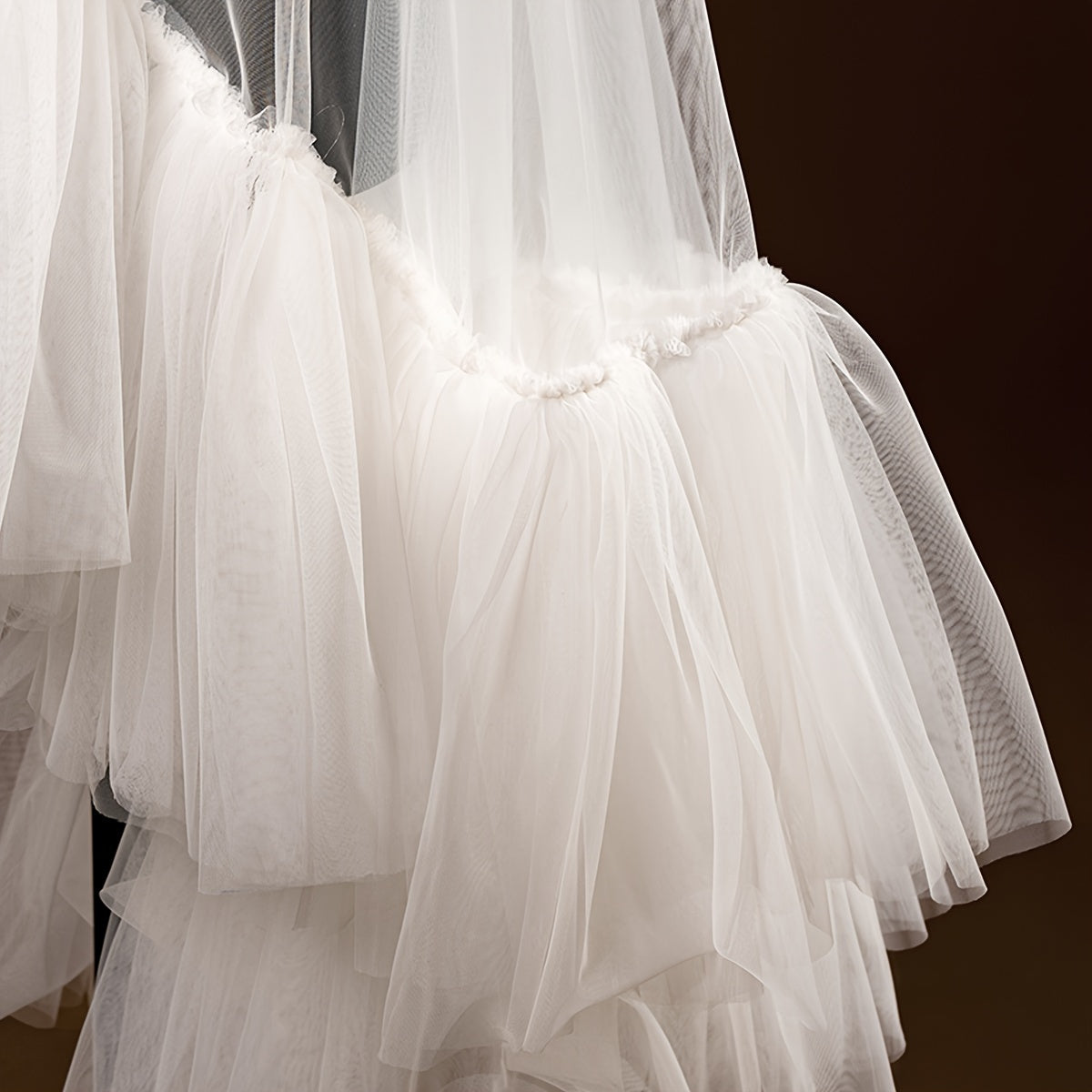 Bridal Veil with Ruffle Edge and Tassel Detail Polyamide Layered Frill Design Hand Washable