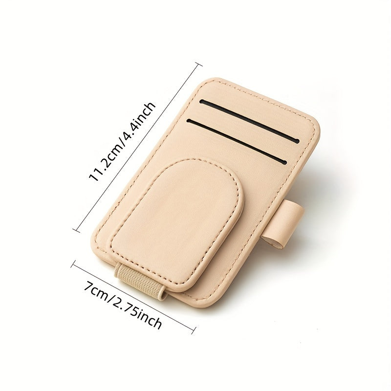 Faux Leather Car Sunglass Holder with Magnetic Clip and Card Storage