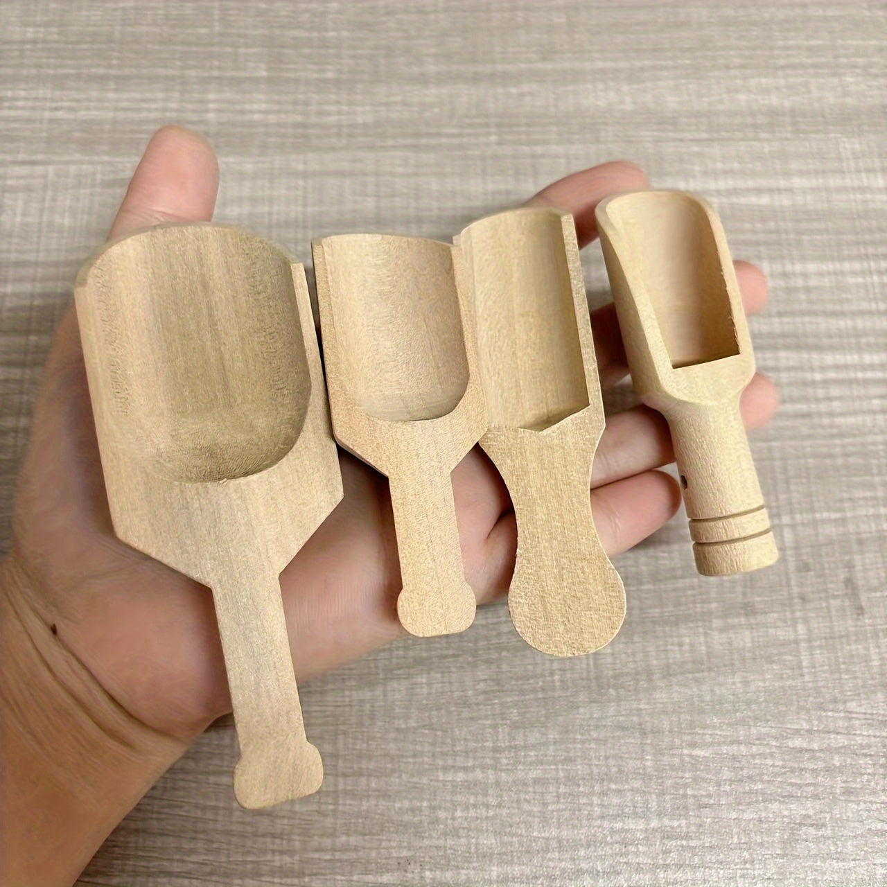 Set of 4 Wooden Spoons for Cooking, Tea, Salt, and Bathing