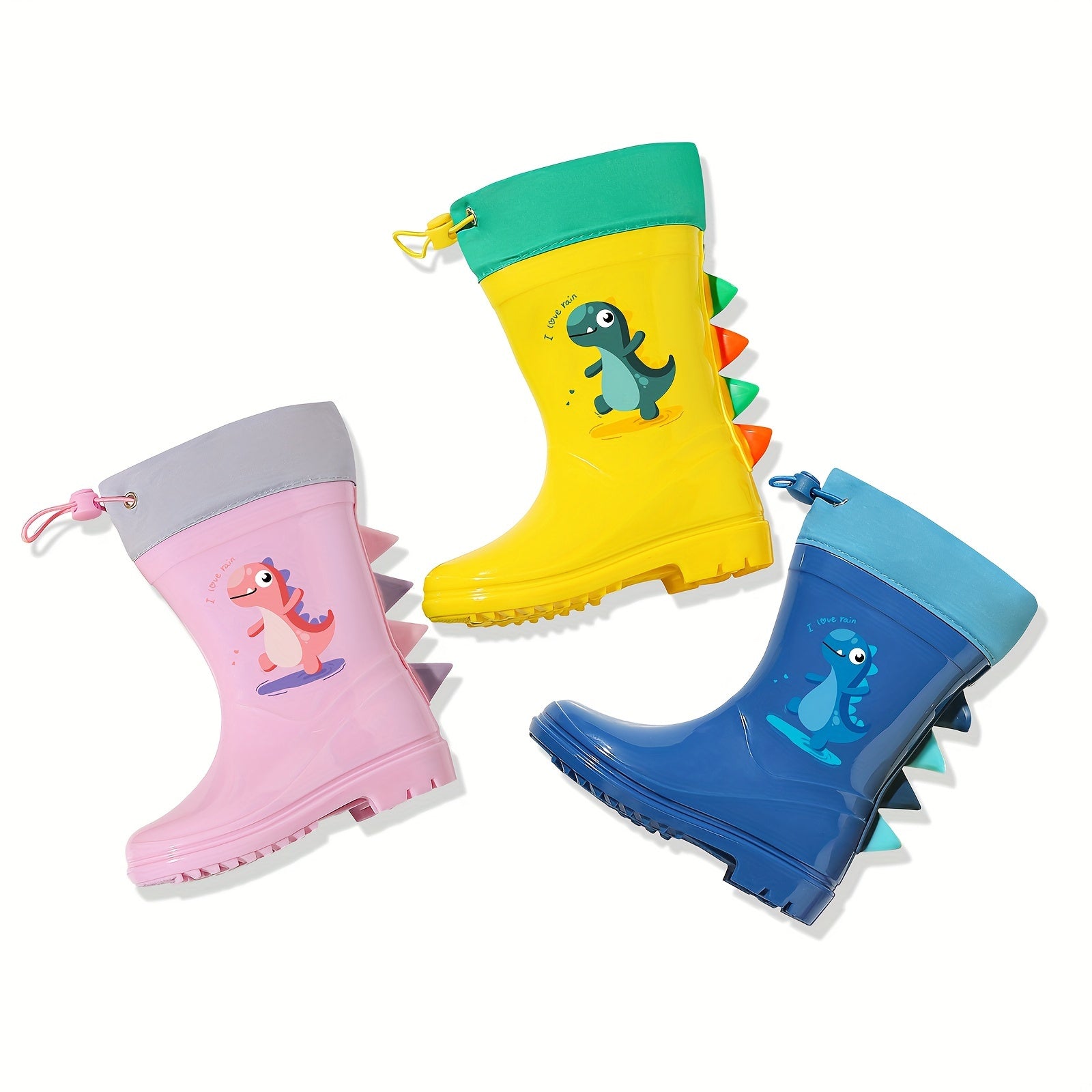 Kids' Dinosaur Rain Boots Waterproof Anti-Slip Mid-Calf Blue PVC Shoes for Ages 1-8