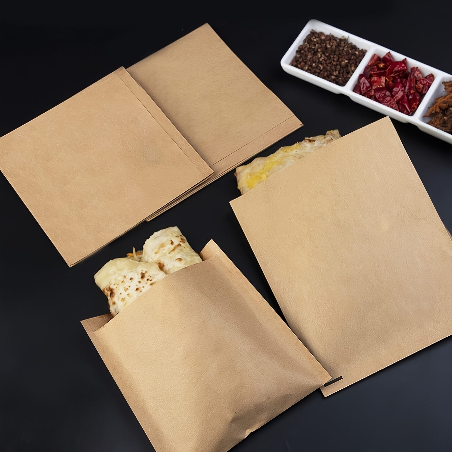 Kraft Paper Bags Pack of 50/100 Food Grade Square Oil-Proof for Snacks Biscuits