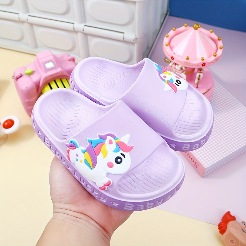 Kids' Cartoon Unicorn PVC Slippers Lightweight Breathable Slip-On Casual Shoes for Boys and Children Under 14