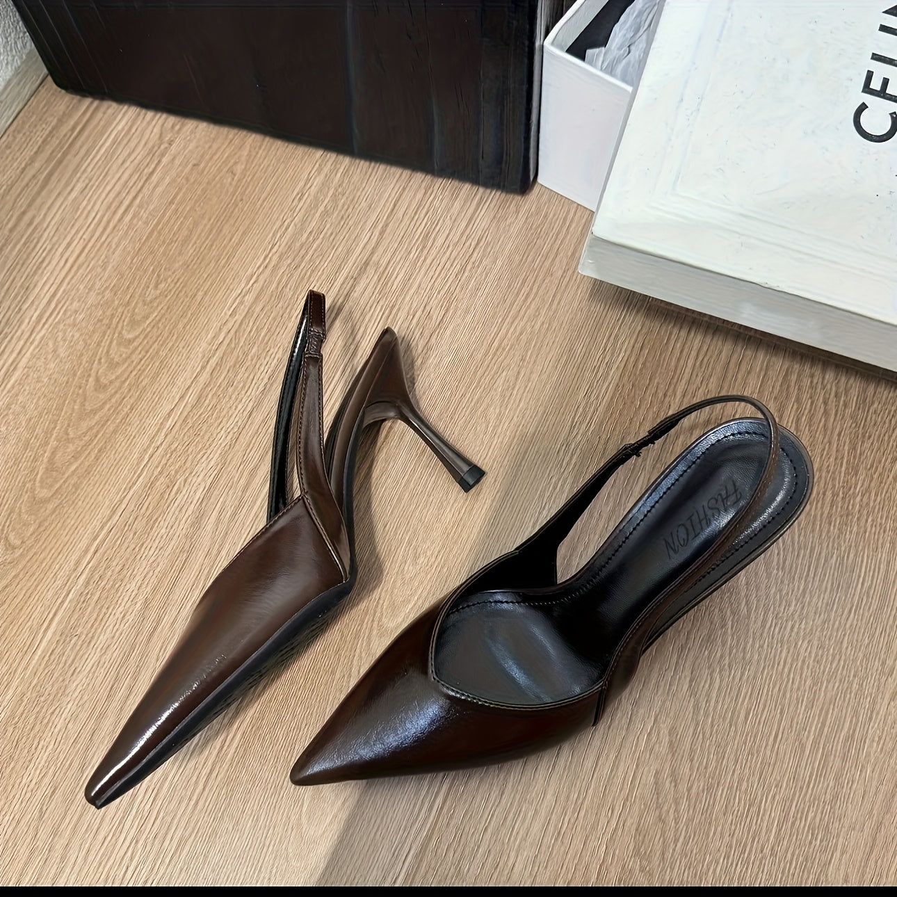 Women’s Metallic Silver Black Brown Pointed Toe Stiletto Heels with Ankle Strap