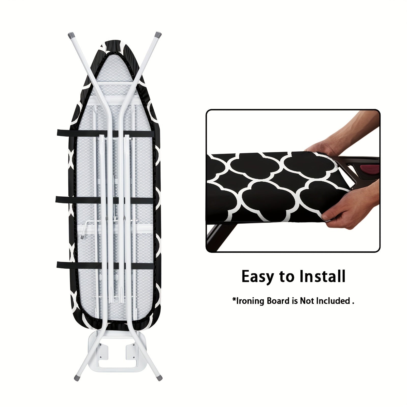 Black and White Moroccan Plaid Ironing Board Cover with Elastic Edges and Dust-Proof Protection