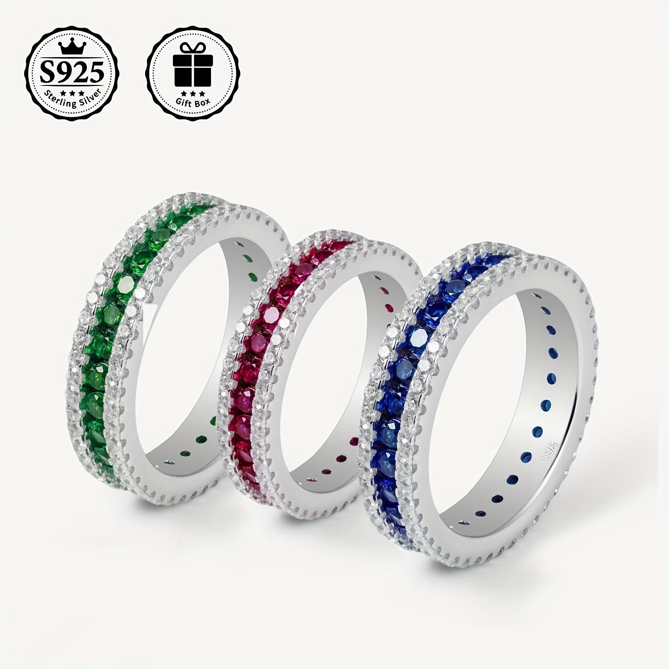 Sterling Silver Princess Cut Full Eternity Band, Minimalist va Stylish, Sun'iy Ruby va Flower Zirconia Pave Ring ayollar uchun