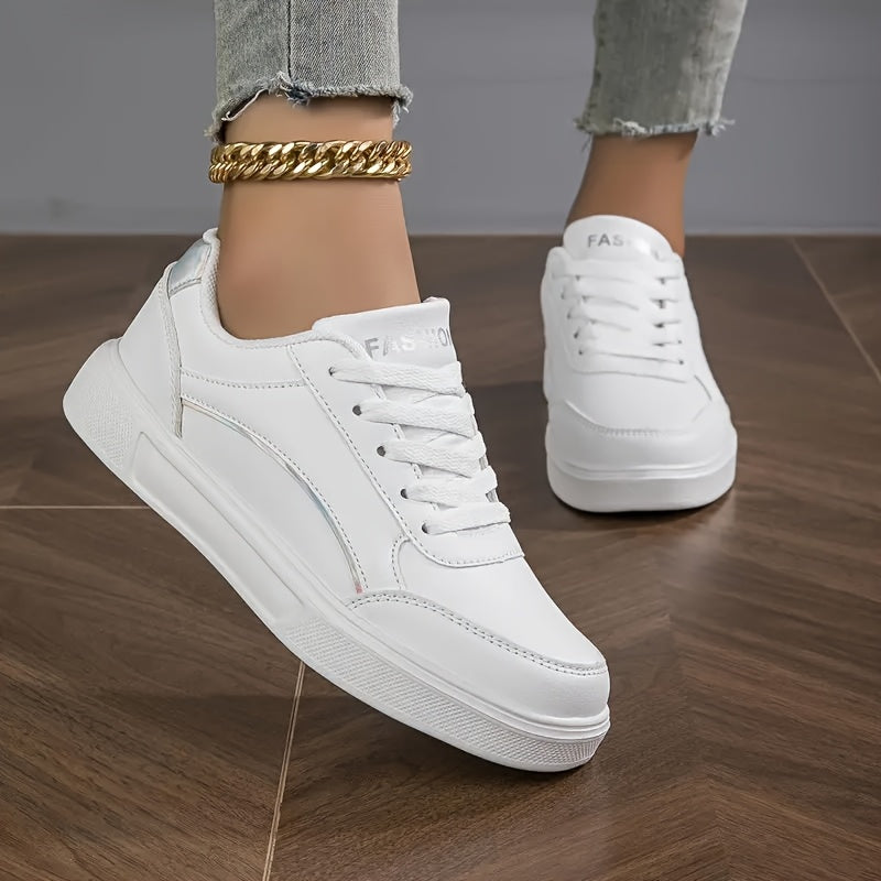 Women White Casual Sneakers Lightweight Lace-Up All-Season Athletic Shoes