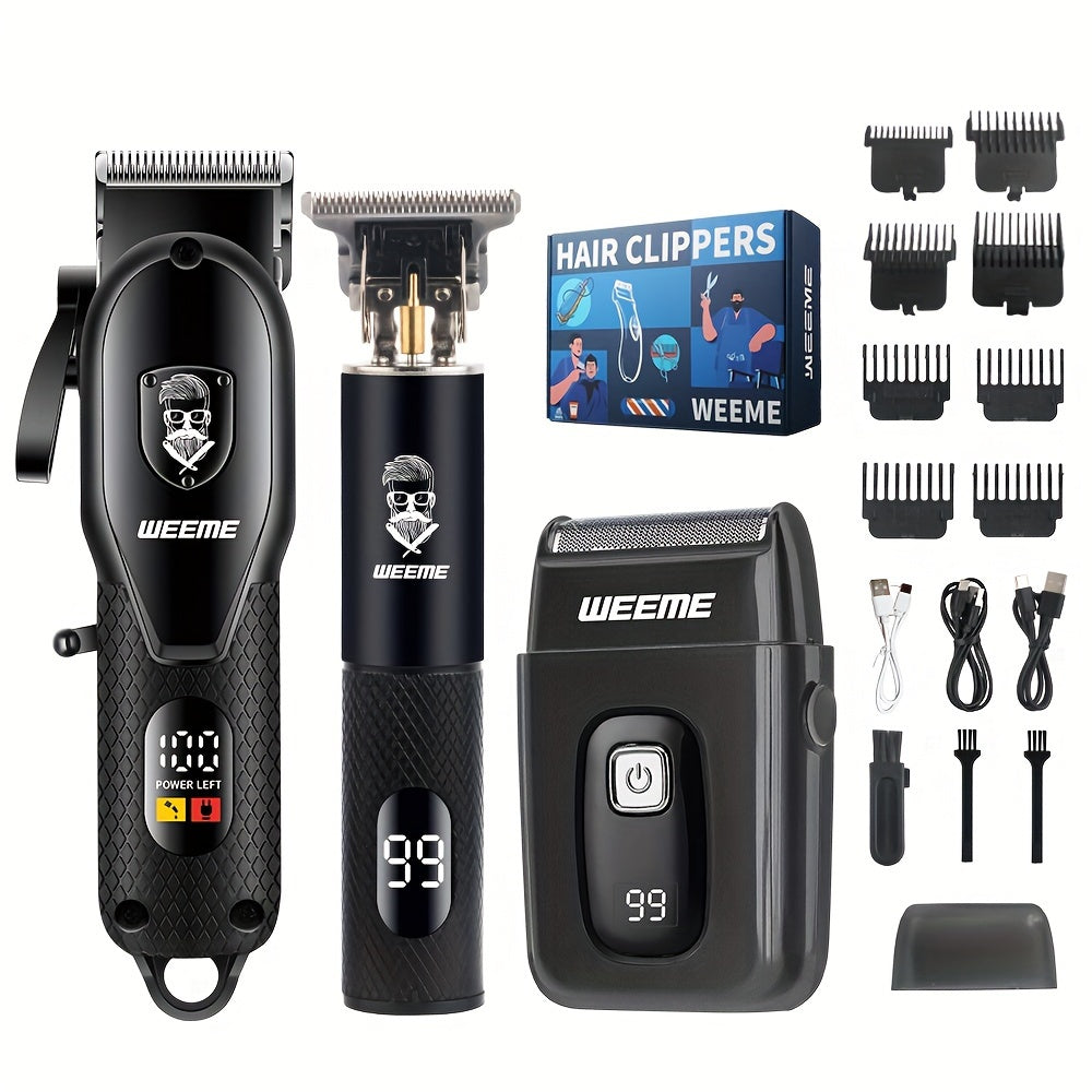 Professional Men's Grooming Kit 3pcs Electric Hair Beard Trimmer Set USB Rechargeable