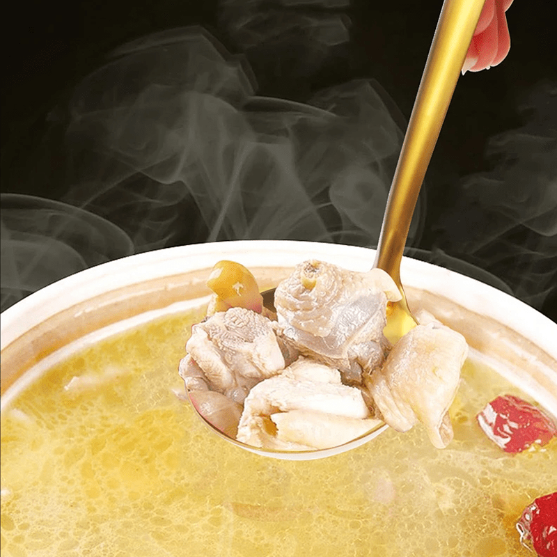 Juego de utensilios de cocina de acero inoxidable chapado en oro de 6 piezas con cuchara sopera, colador y pala para freír