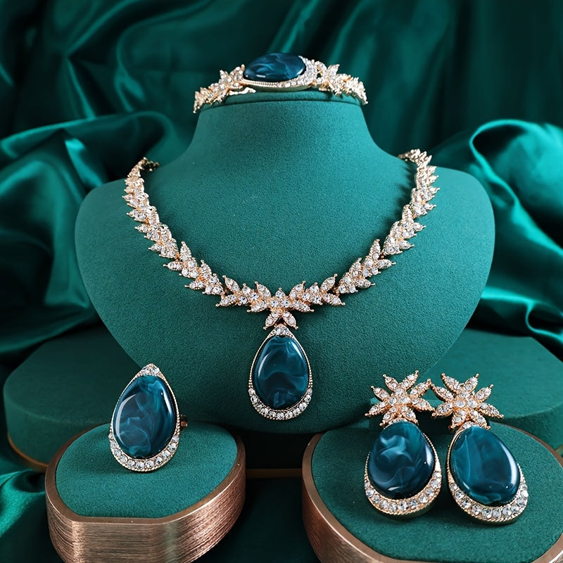 Gold Plated Alloy Jewelry Set with Rhinestones for Weddings and Gifts