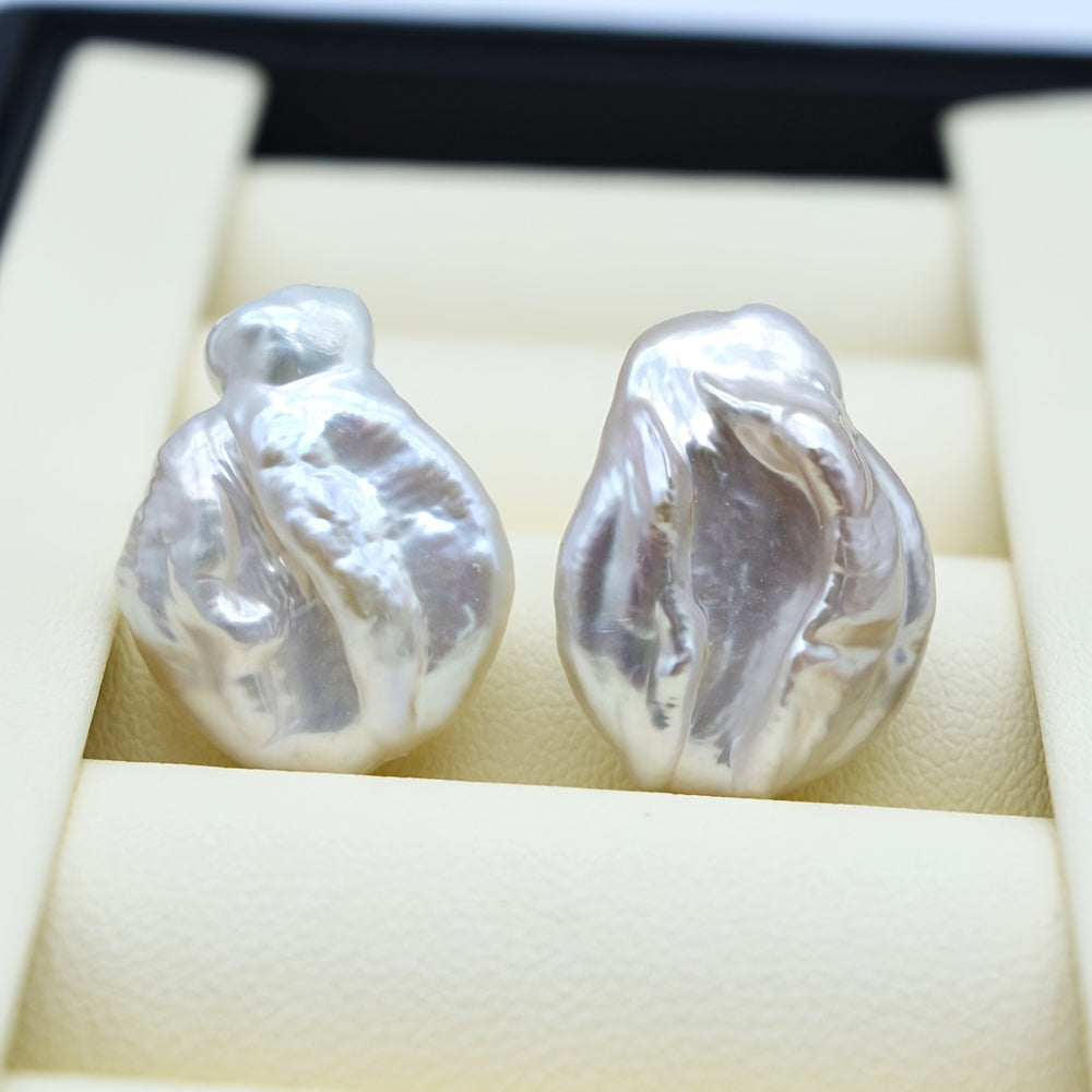 Women’s Baroque Pearl Earrings Natural Freshwater Silver Plated Elegant Gift