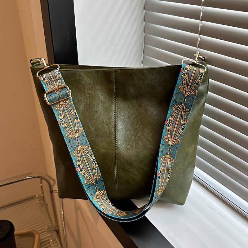 Youthful PU Crossbody Tote Bag for Shopping and Commuting with Adjustable Strap