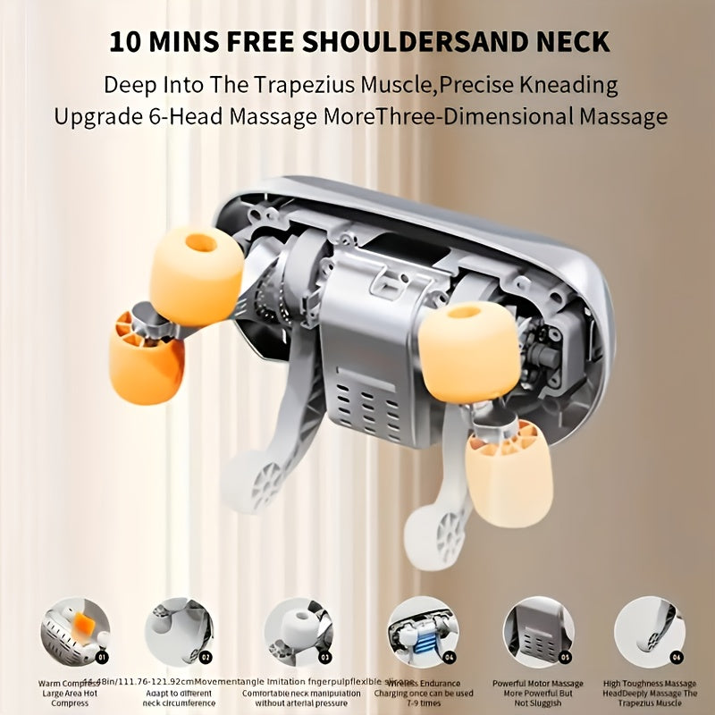 Wireless Handheld Neck and Shoulder Massager with Heated Kneading Deep Muscle Relaxation