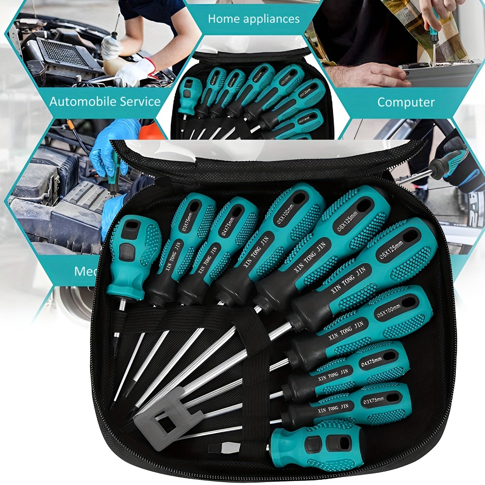 10-Piece Magnetic Screwdriver Set with Steel Construction and Comfort-Grip Handles for DIY Home Auto Repair