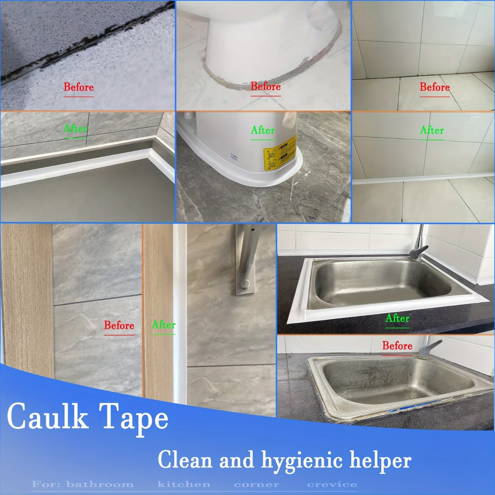 Waterproof Caulk Tape for Bathroom and Toilet Seals Easy to Apply No Power Needed