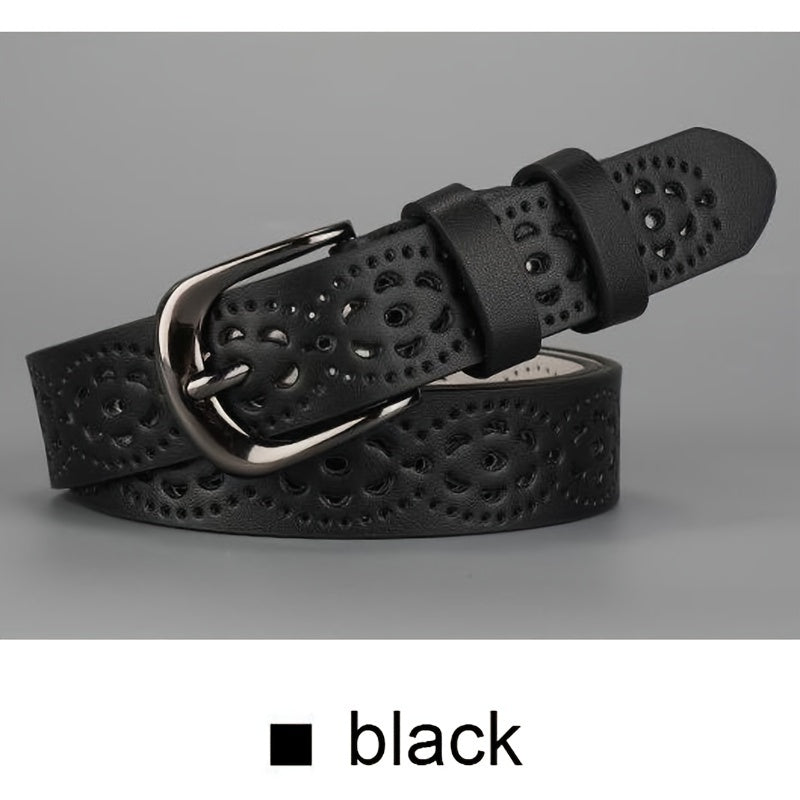 Women's Boho Floral Cutout Belt PU Leather Waistband for Jeans Pants