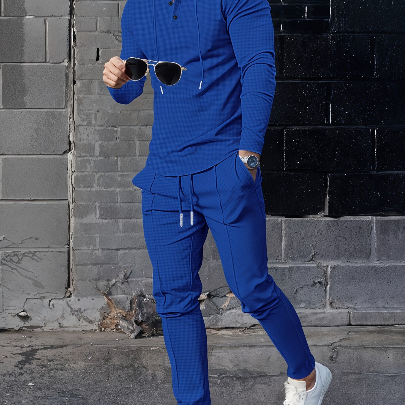 Men's Casual Sportswear Set Hooded Long Sleeve Top and Joggers Polyester Blend Spring Fall Outdoor