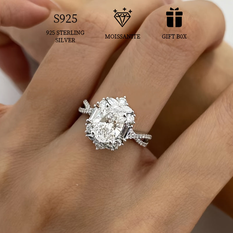 Sterling Silver Moissanite Ring for Women 2CT Hypoallergenic Boho Wedding Anniversary