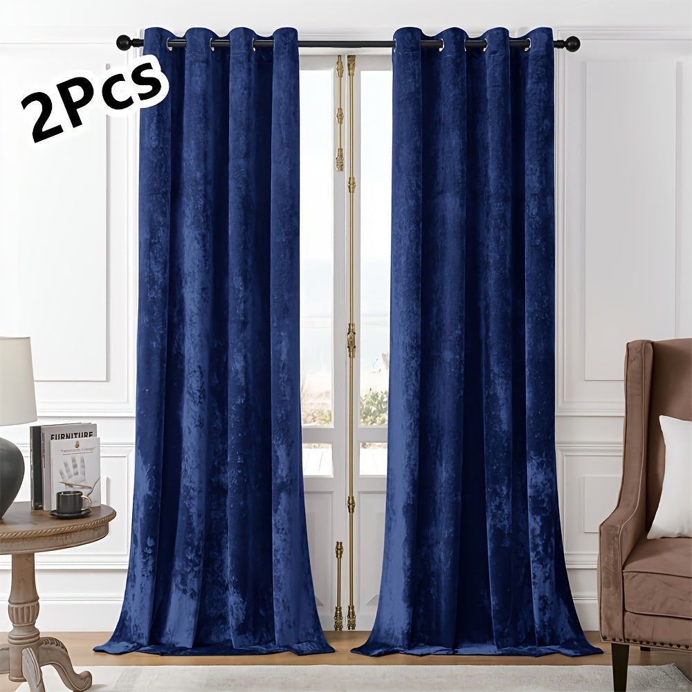 Pair of 2 Crushed Velvet Curtains with Heat and Sound Insulation for Living Room Bedroom Office