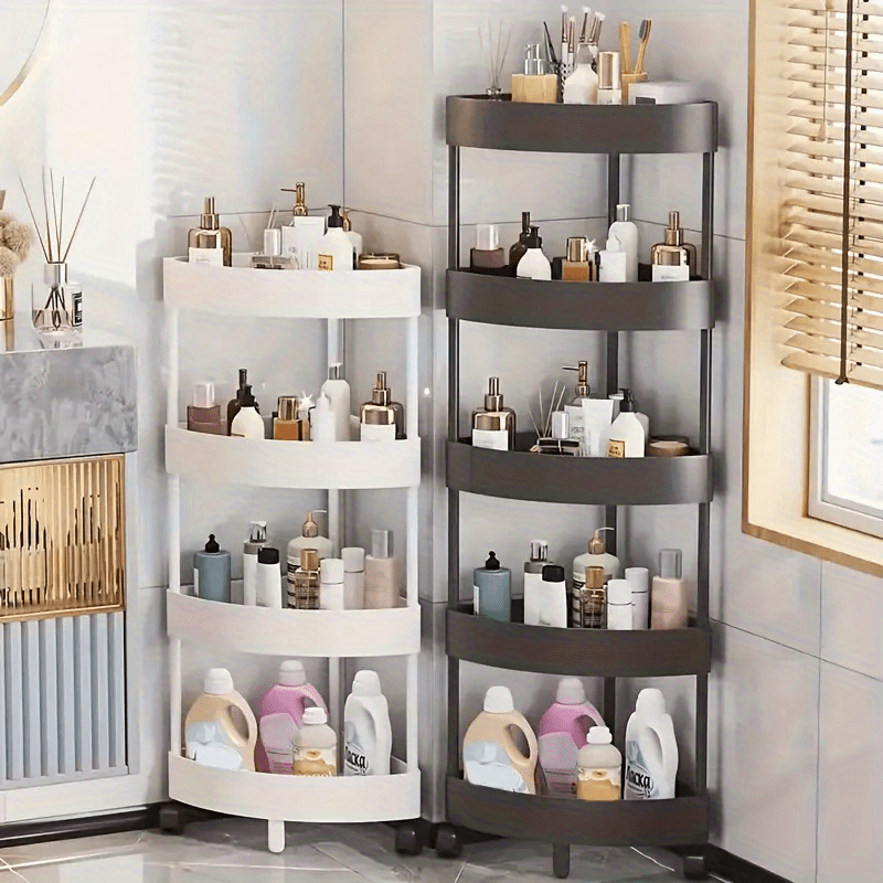 5-Tier Corner Bathroom Shelf Plastic Ash Finish Floor Mount Organizer