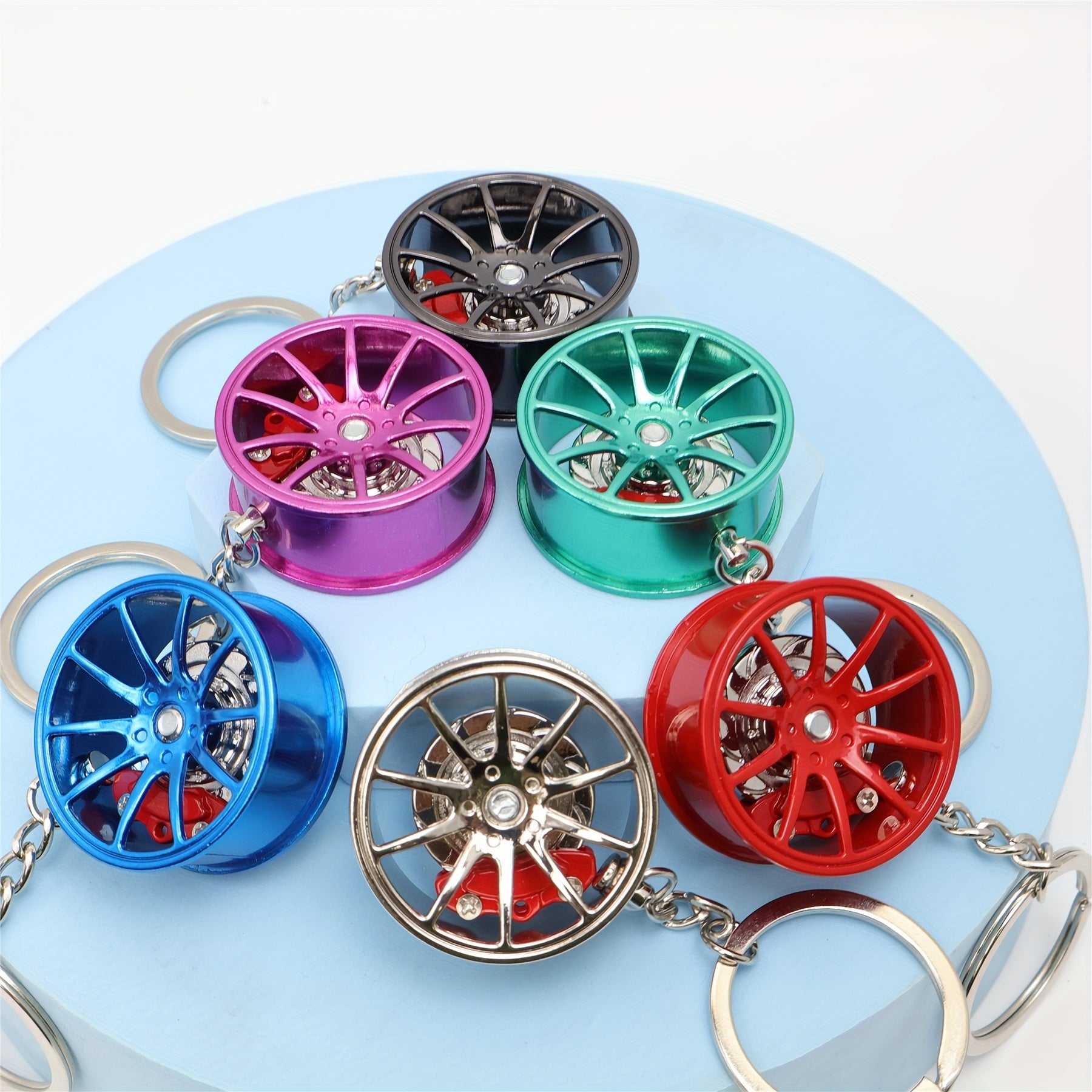 Unisex Zinc Alloy Car Wheel Hub Keychain Rotatable Key Ring Creative Gift