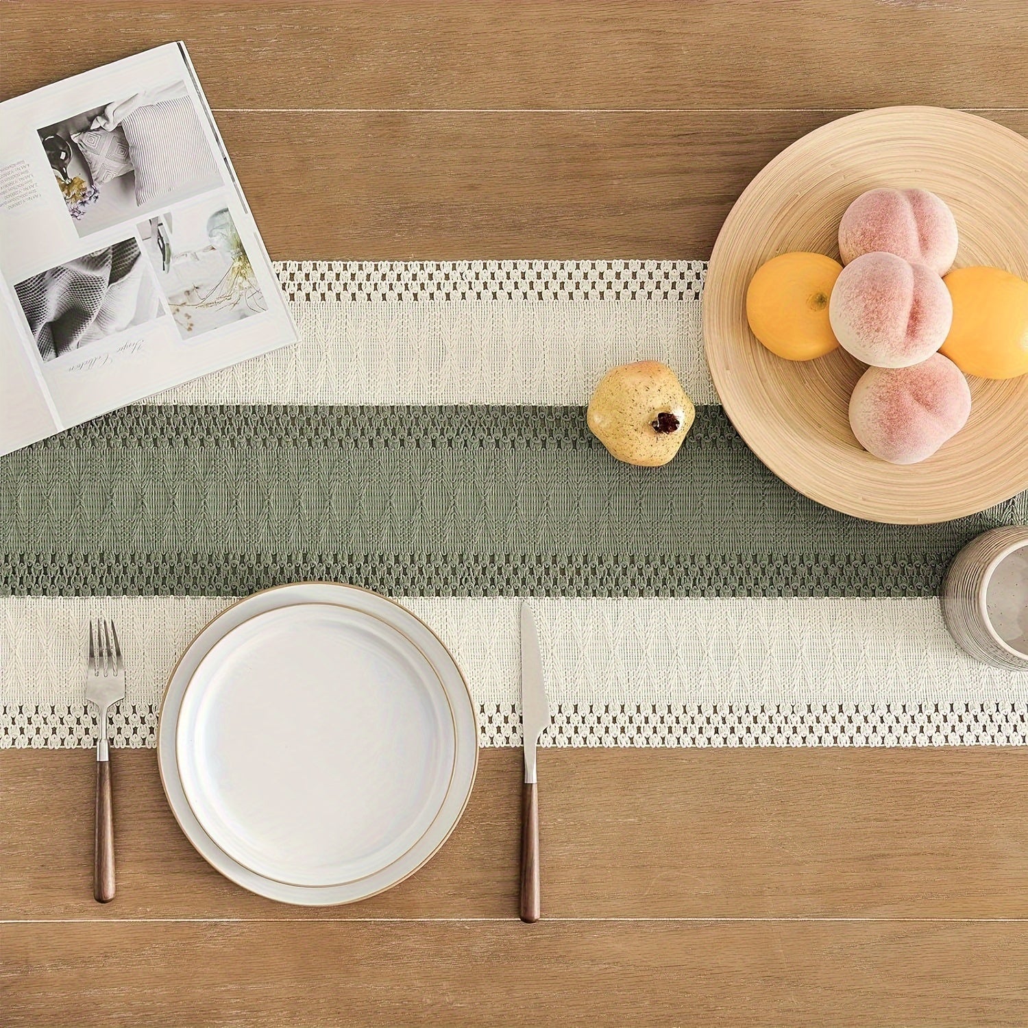 Sage Green Striped Table Runner for Home Decor and Holidays
