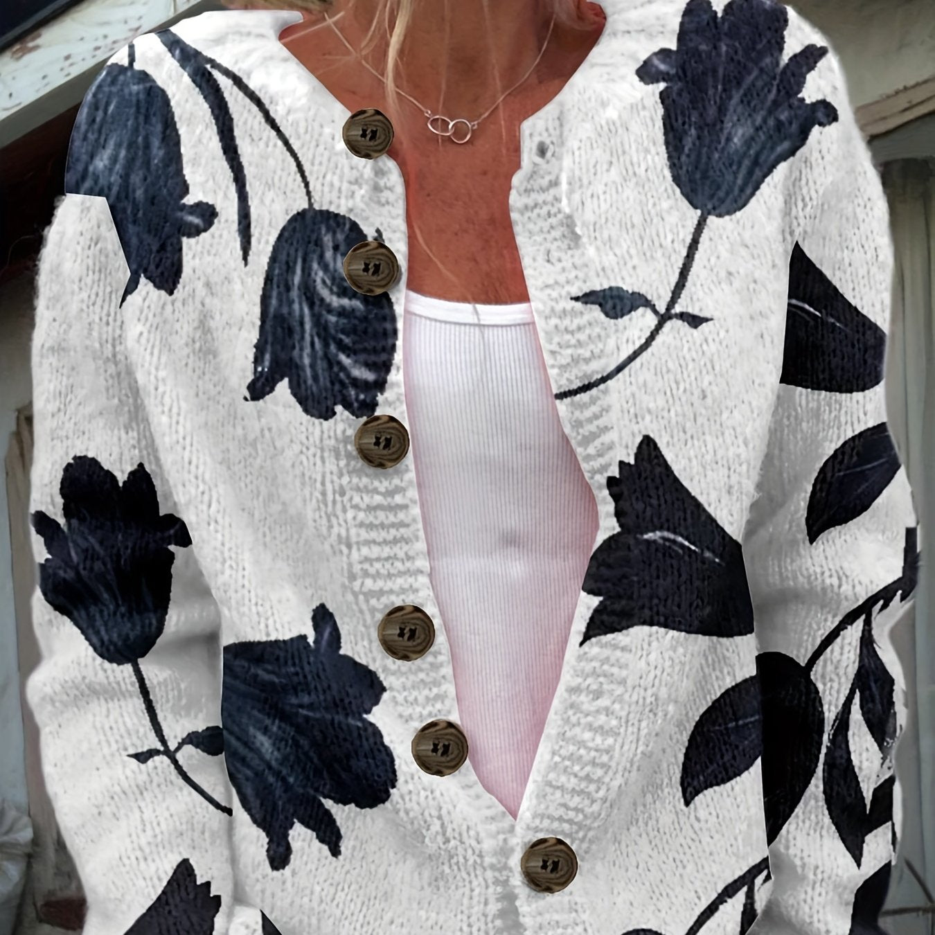 Plus Size Women's Lightweight Floral Print Cardigan Open Front Sweater