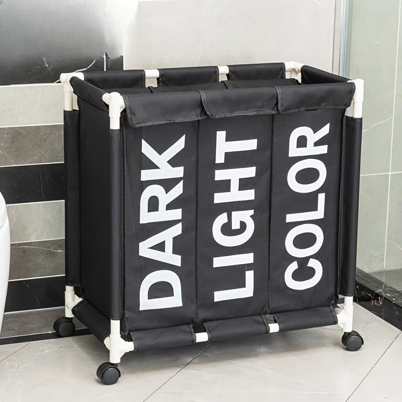 Contemporary Rolling Laundry Sorter Cart with 3-Section Oxford Fabric Hamper