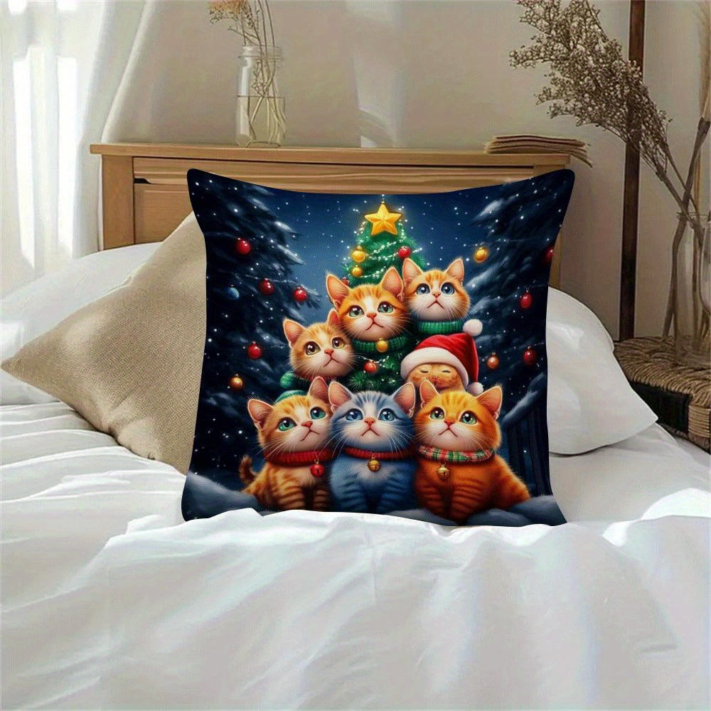 Christmas Cat Throw Pillow Cover 45cm Decorative Cushion for Women Daughters Moms