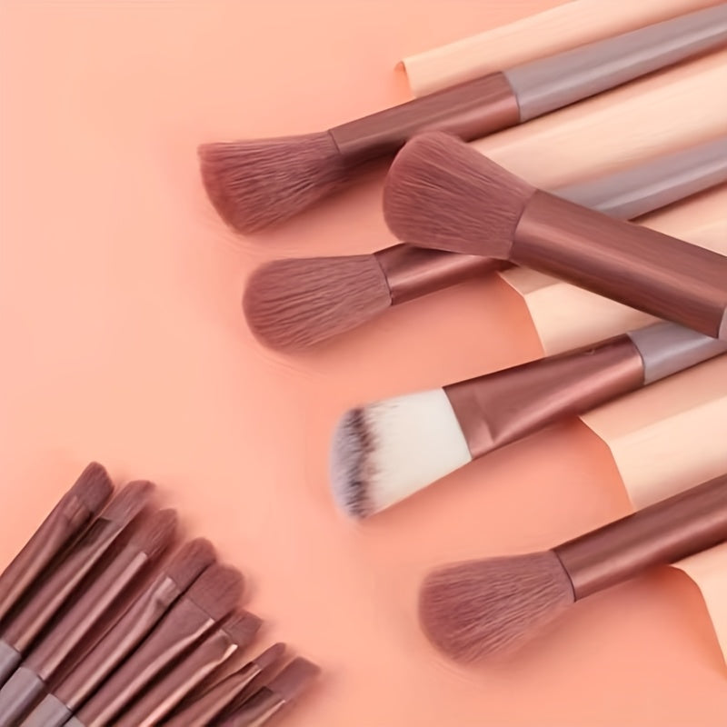 Women 13pc Makeup Brush Set Synthetic Bristles Travel Pouch All Skin Types