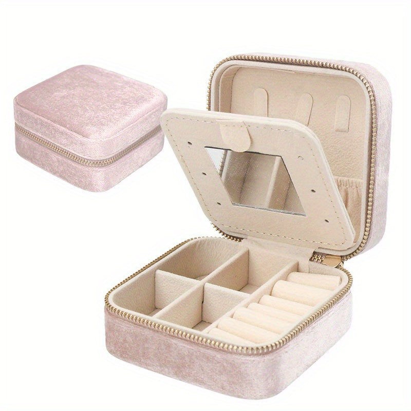 Мини переносная шкатулка для украшений с зеркалом для колец, ожерелий и гвоздиков