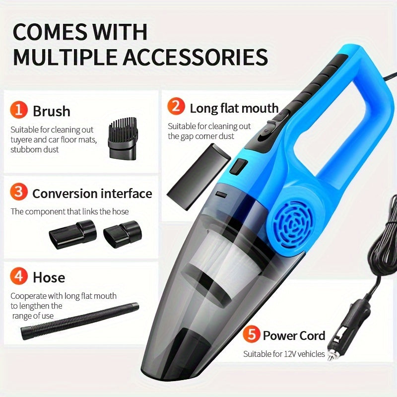 12V Car Vacuum Cleaner with Strong Suction Crevice Tool Kit for Interior Detailing