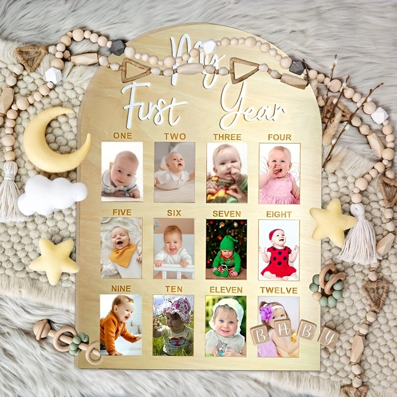 Wooden Milestone Photo Frame for Baby First Birthday Nursery Decoration