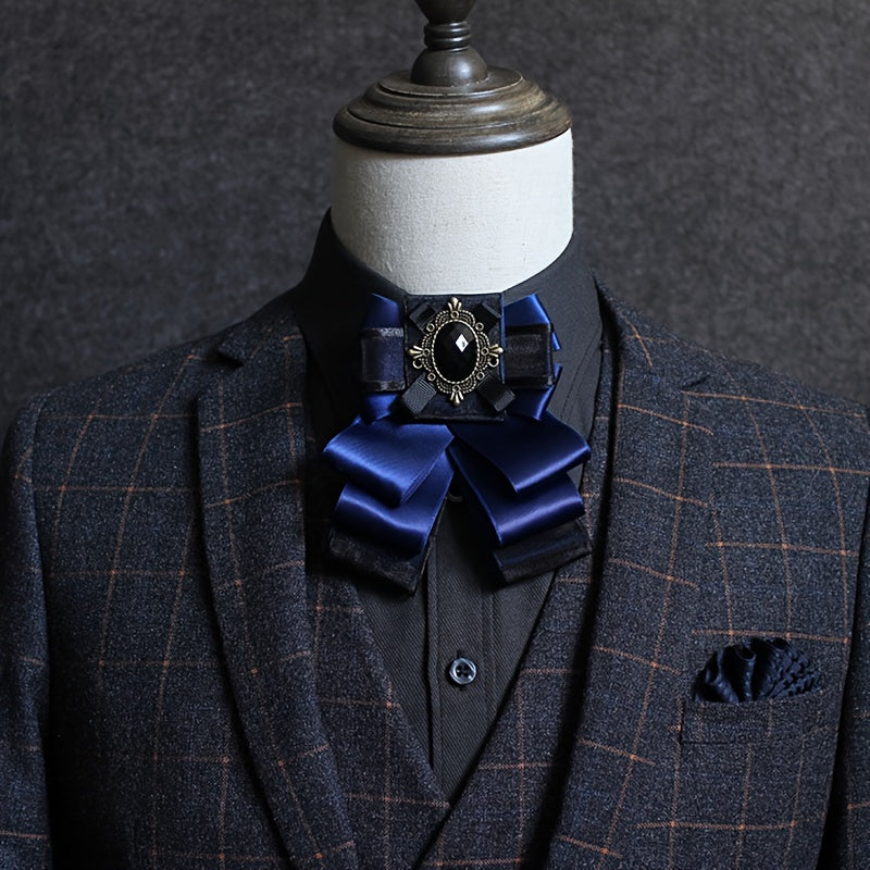 Men's Double-Layer Formal Suit with Flower Collar and Bow Tie for Wedding and Banquet