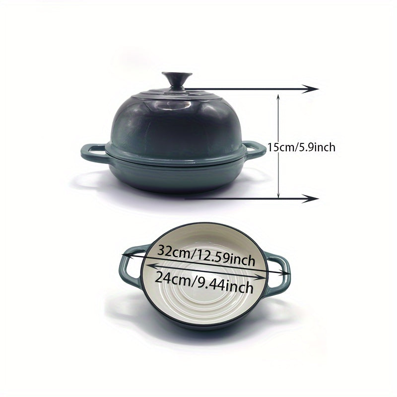 Teal/Oq Emal Qoplangan Qozon Non Pishirish Panasi - Yopishqoq Dumaloq Non Tayyorlovchi - Uyda Non va Shirinliklar Pishirish uchun Ajoyib - Mukammal Oshxona Sovg'a Variant