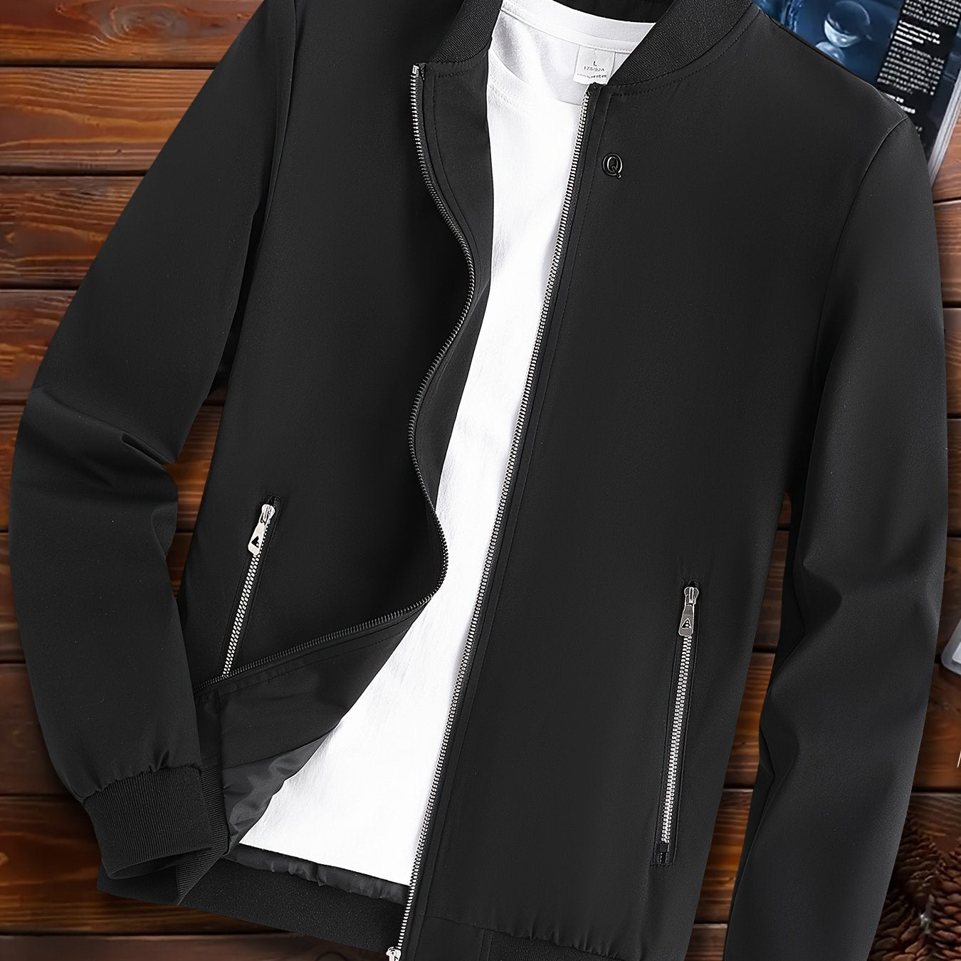 Men's Lightweight Windproof Jacket with Stand Collar Pockets for Spring Fall