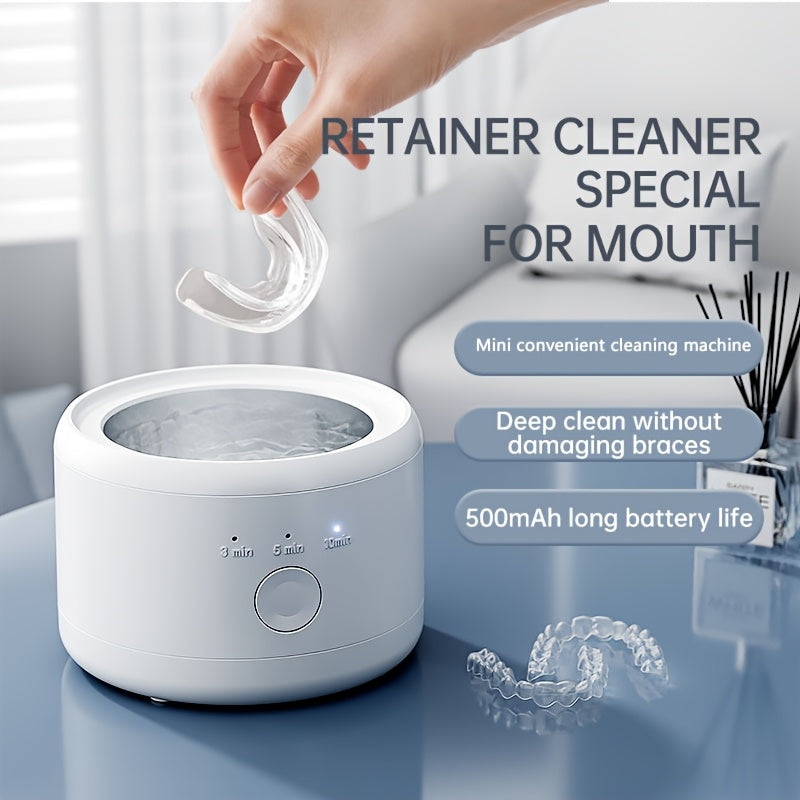Portable USB Rechargeable Denture Cleaner with 50KHz Vibration and Long-Lasting Battery