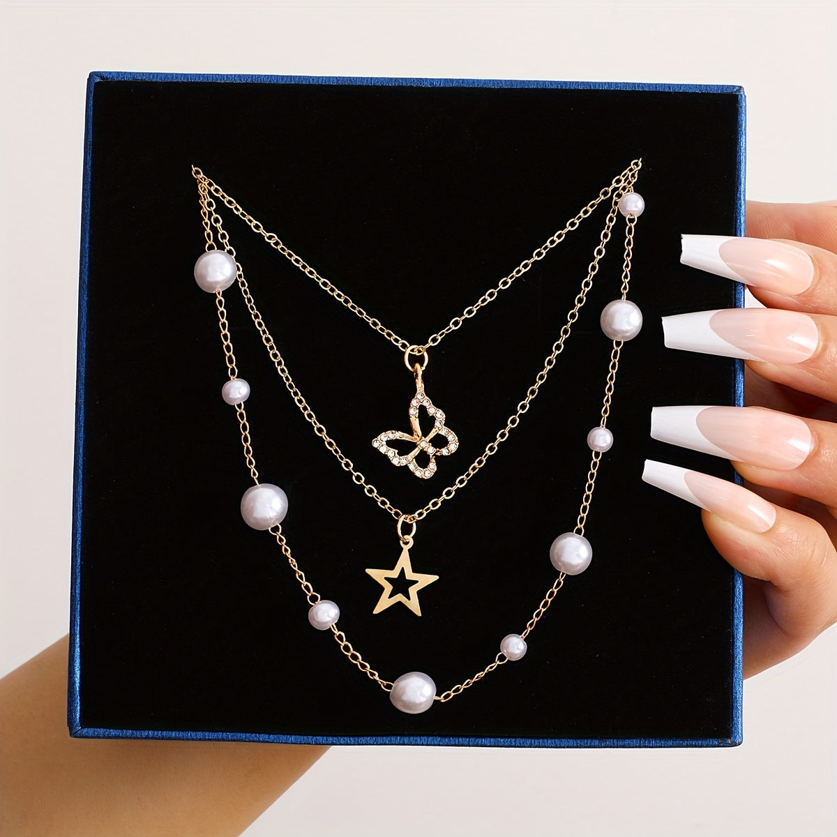 Set of 11 Faux Pearl and Rhinestone Star Butterfly Heart Necklace Jewelry Set for Women